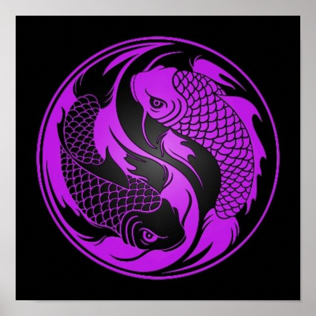 Purple and Black Yin Yang Koi Fish Poster (Front)