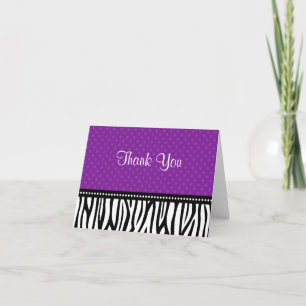Purple and Black Zebra Polka Dot Thank You Card