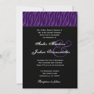 Purple and Black Zebra Print Wedding Metallic Invitation