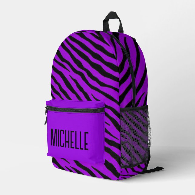 Purple and Black Zebra Stripes Personalised  Printed Backpack (Back Corner Right)