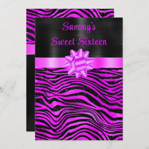 Purple and Black Zebra Stripes Sweet Sixteen Invitation