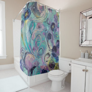 Purple and blue abstract swirls shower curtain