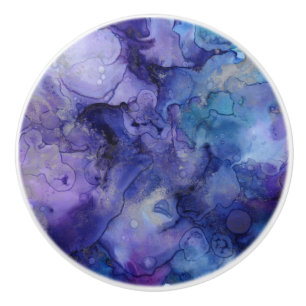 Purple And Blue Abstract Watercolor Marbled Swirls Ceramic Knob