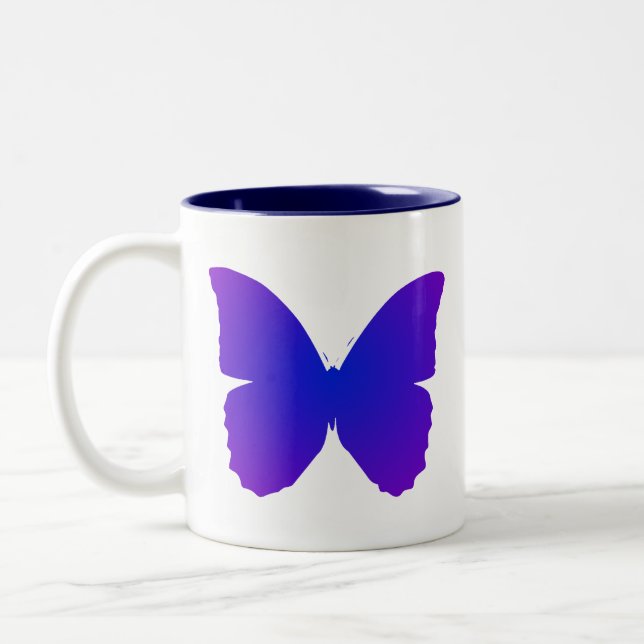 Purple and Blue Butterfly Two-Tone Coffee Mug (Left)