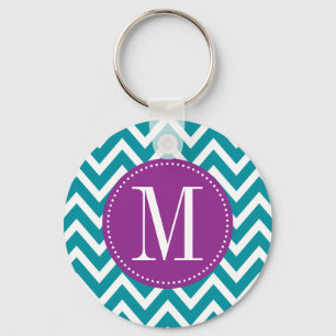 Purple and Blue Chevron Custom Monogram Key Ring