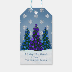 Purple And Blue Christmas Tree Gift Tags