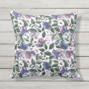 Purple and Blue Cool Colours Floral Cushion