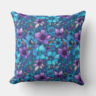 Purple And Blue Daisies Cushion