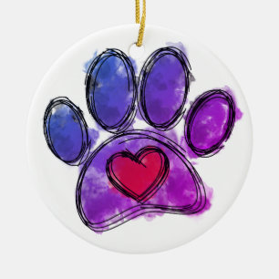Purple and Blue Dog Lover Drawing Watercolor Ceramic Tree Decoration