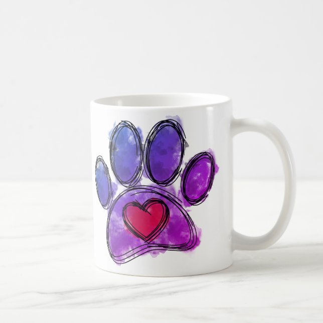 Purple and Blue Dog Lover Drawing Watercolor Coffee Mug (Right)