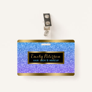 Purple And Blue Faux Glitter Gold Accents ID Badge