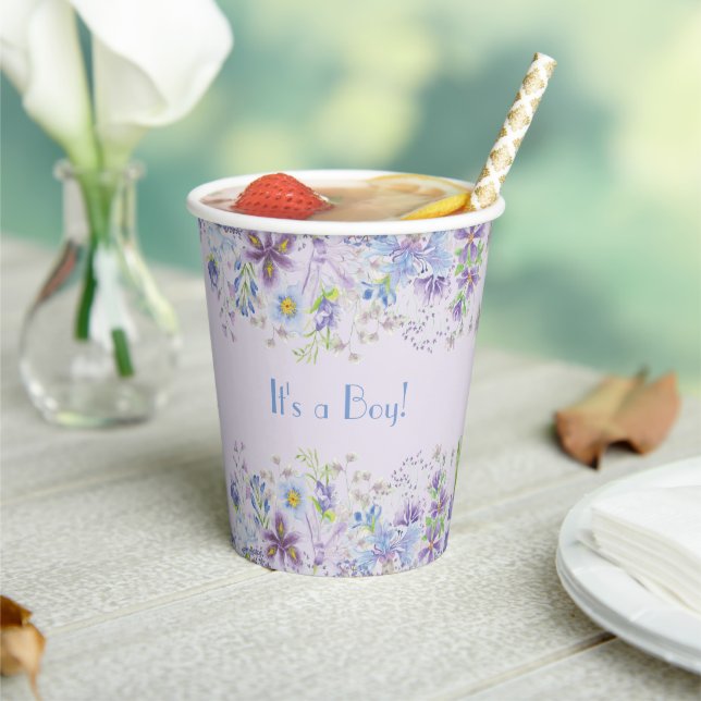 Purple and Blue Floral Baby Boy Shower  Paper Cups (Insitu)