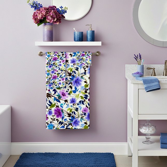 Purple and blue floral bath towel set (Creator Uploaded)