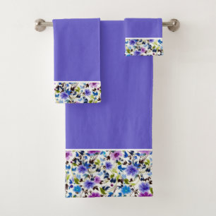 Purple and blue floral bath towel set