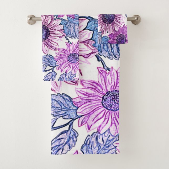 Purple and Blue Floral Delight Bath Towel Set (Insitu)