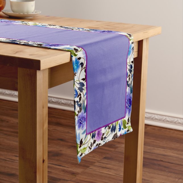 purple and blue floral medium short table runner (In Situ)