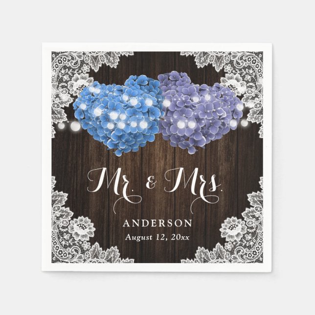 Purple and Blue Floral Mr. and Mrs. Wedding Napkin (Front)