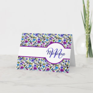 Purple and blue floral personalised card