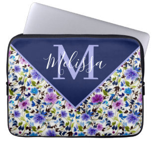 Purple and blue floral personalised laptop sleeve