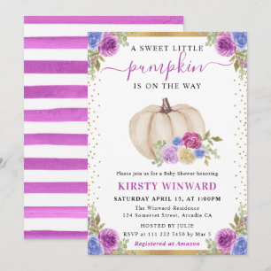 Purple and Blue Floral Pumpkins Fall Wedding Invitation