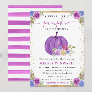 Purple and Blue Floral Pumpkins Fall Wedding Invitation