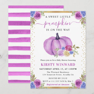 Purple and Blue Floral Pumpkins Fall Wedding Invitation