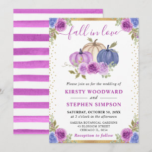 Purple and Blue Floral Pumpkins Fall Wedding Invitation