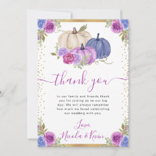 Purple and Blue Floral Pumpkins Fall Wedding Thank You Card