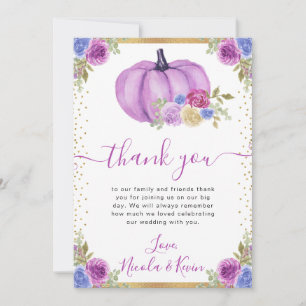 Purple and Blue Floral Pumpkins Fall Wedding Thank You Card