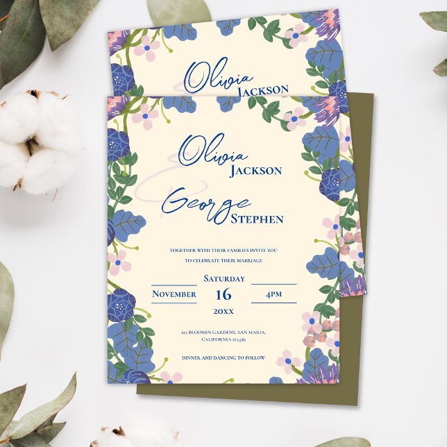 Purple and Blue Floral Romantic Wedding Invitation (Purple and Blue Floral Romantic Wedding Invitation)
