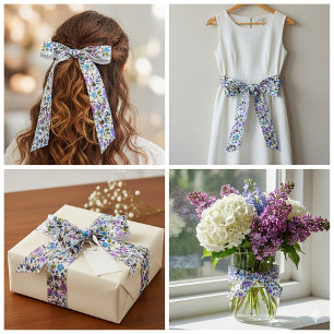 Purple and blue floral satin ribbon