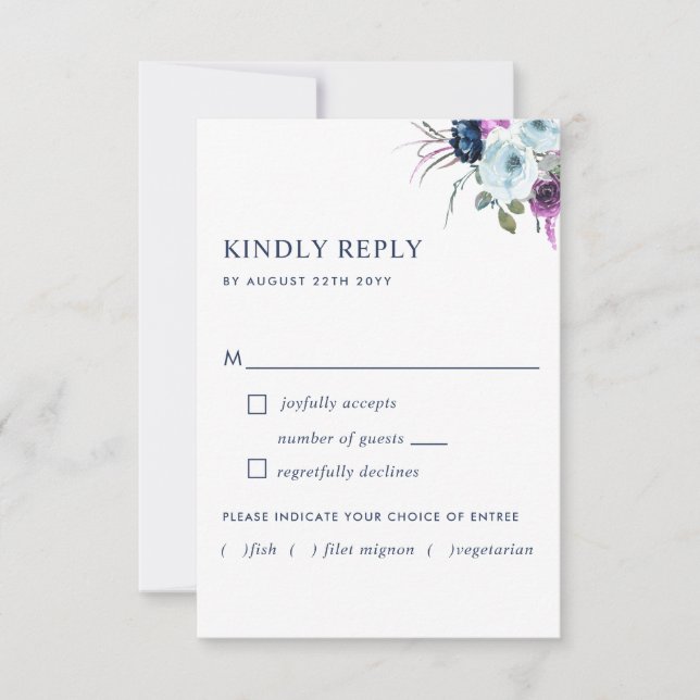 Purple and Blue Floral w/without Meal Options RSVP (Front)