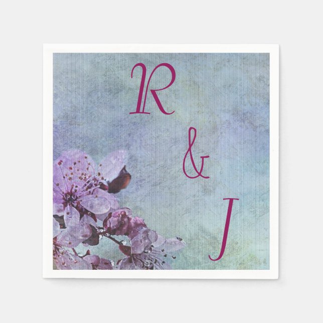 Purple and Blue Floral Wedding Napkin (Front)