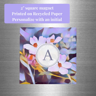 Purple and Blue Floral with Initial Magnet