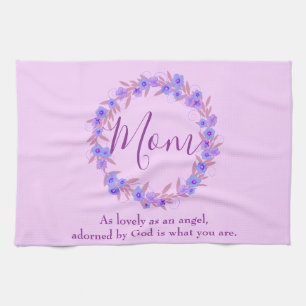 Purple and blue floral wreath for mum tea towel