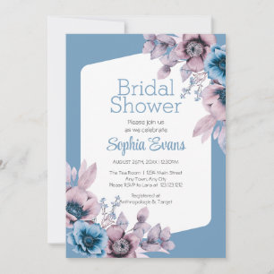 Purple and Blue Flowers Blue Bridal Shower Invitation