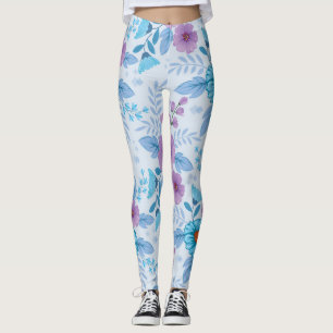 Purple and Blue Flowers   Leggings