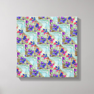 Purple and Blue Flowers Squares Zigzags Canvas Print