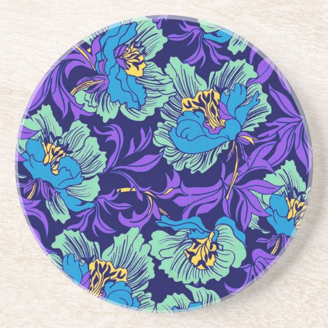 Purple and Blue Flowers William Morris Coaster (Front)