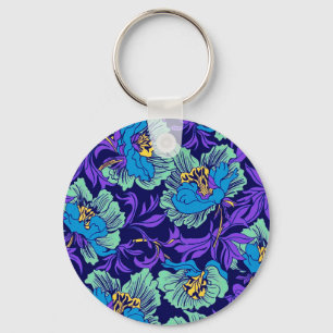 Purple and Blue Flowers William Morris Key Ring