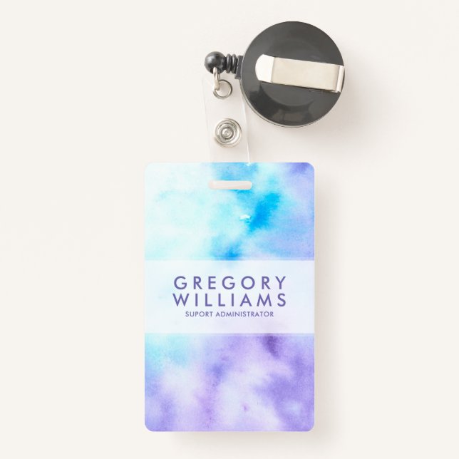 Purple And Blue Fluid Colors Baground ID Badge (Back with Retractable)