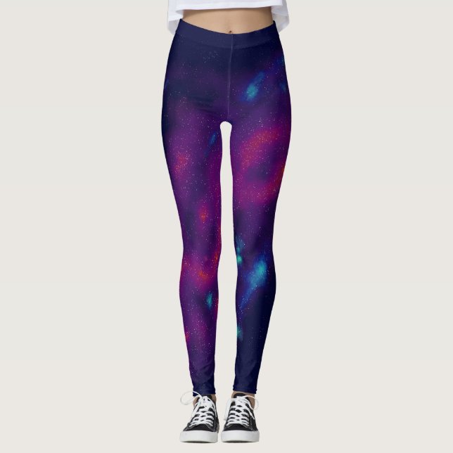 Purple and Blue Galaxy Print Leggings (Front)