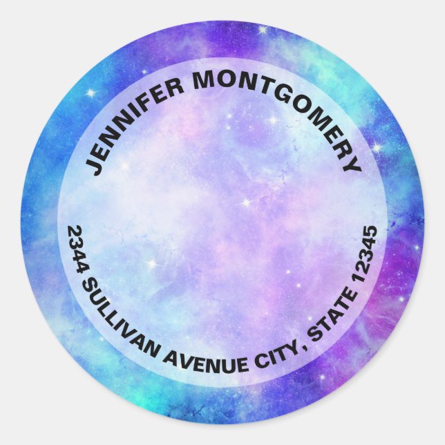 Purple and Blue Galaxy Space Abstract Address Classic Round Sticker (Front)