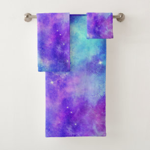 Purple and Blue Galaxy Space Abstract Bath Towel Set