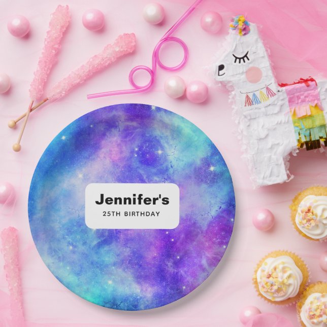 Purple and Blue Galaxy Space Abstract Birthday Paper Plate (Party)