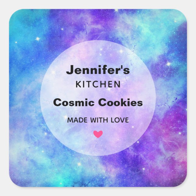 Purple and Blue Galaxy Space Abstract Kitchen Square Sticker (Front)