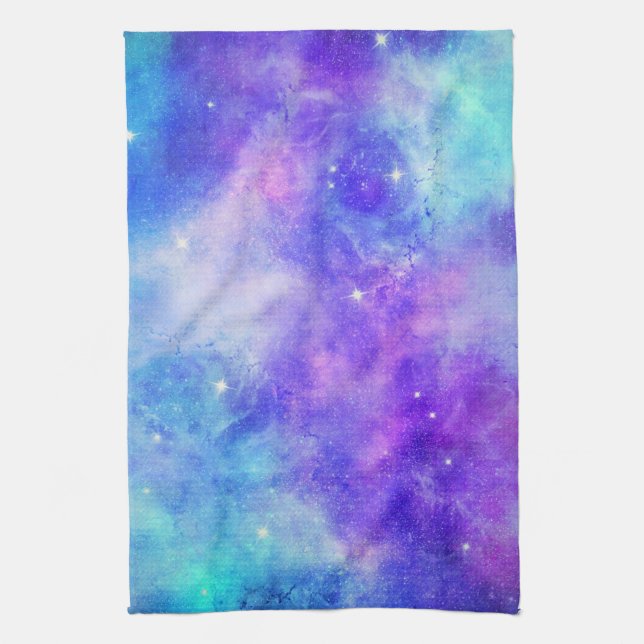  Purple and Blue Galaxy Space Abstract Tea Towel (Vertical)