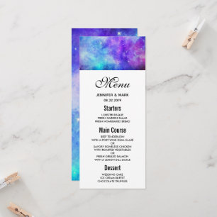Purple and Blue Galaxy Space Abstract Wedding Menu Invitation