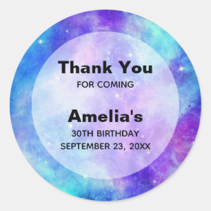Purple and Blue Galaxy Space Party Thank You Classic Round Sticker