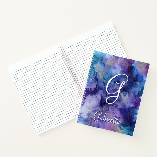 Purple and Blue Galaxy Watercolor Name Initial Notebook (Inside)